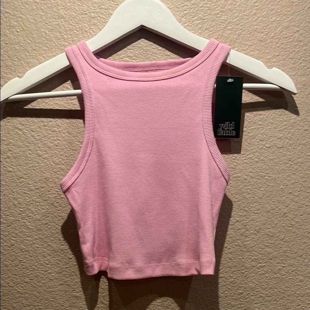 New Wild Fable Women’s Pink Ribbed Cropped Tank Top Size XXS NWT - Picture 2 of 9